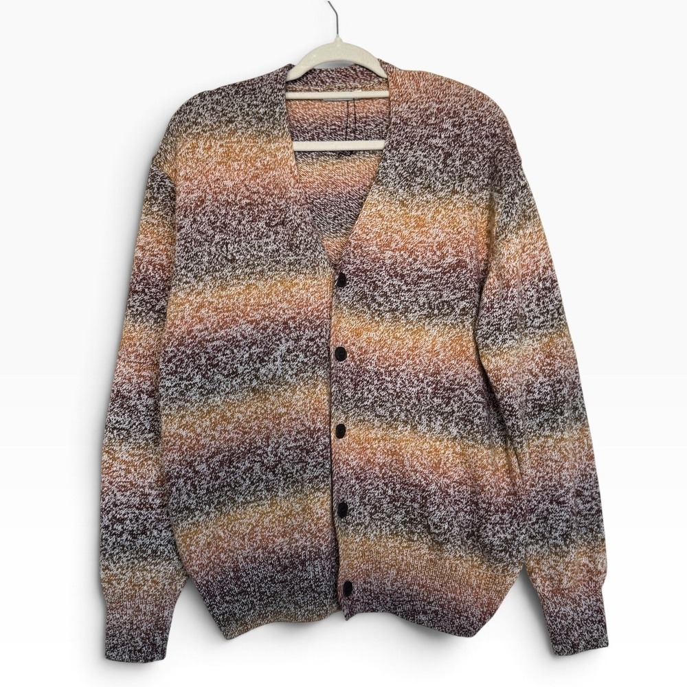 Zara Man Space Dye Ombre Knit Cardigan Sweater Brown Orange Tan Size M